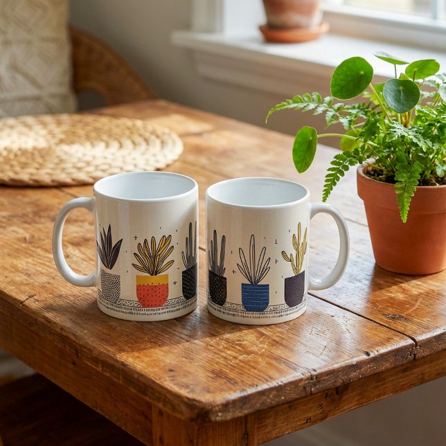 Taza De Café Plantas Potadas Fila diversión botánica (Potted Plants Row fun Botanical Coffee Mug.)