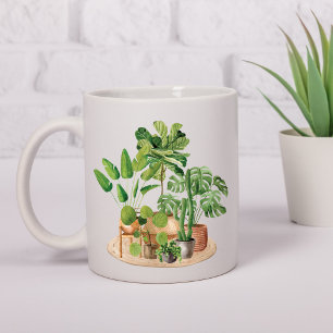 Taza De Café Plantas Tropicales Acuarela