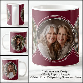 Taza De Café Plantilla 3 Collage de Fotos Circular Burdeos C31