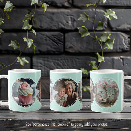 Taza De Café Plantilla 3 Collage de fotos circulares Aqua C112