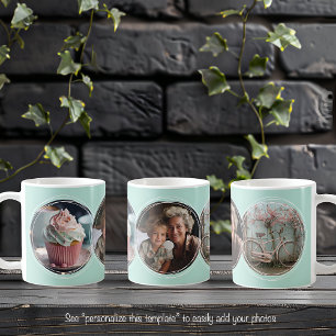 Taza De Café Plantilla 3 Collage de fotos circulares Aqua C112