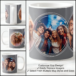 Taza De Café Plantilla 3 Collage de Fotos Circulares Gris Oscur