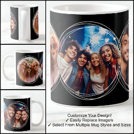 Taza De Café Plantilla 3 Collage de Fotos Circulares Negro C00