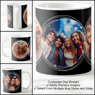 Taza De Café Plantilla 3 Collage de Fotos Circulares Negro C00