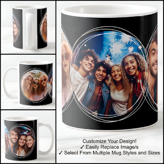 Taza De Café Plantilla 3 Collage de Fotos Circulares Negro C00