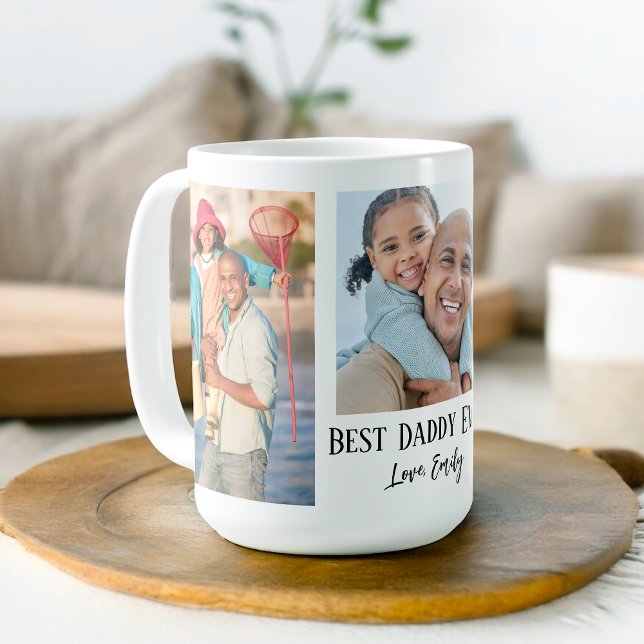 Taza De Café Plantilla de 3 fotos de mejor papa (Personalize with 3 favorite photos and your text.)