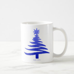Taza De Café Plantilla de árbol de Navidad azul cobalto