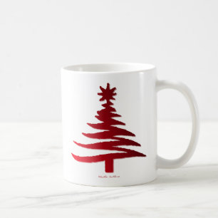 Taza De Café Plantilla de árbol de Navidad rojo