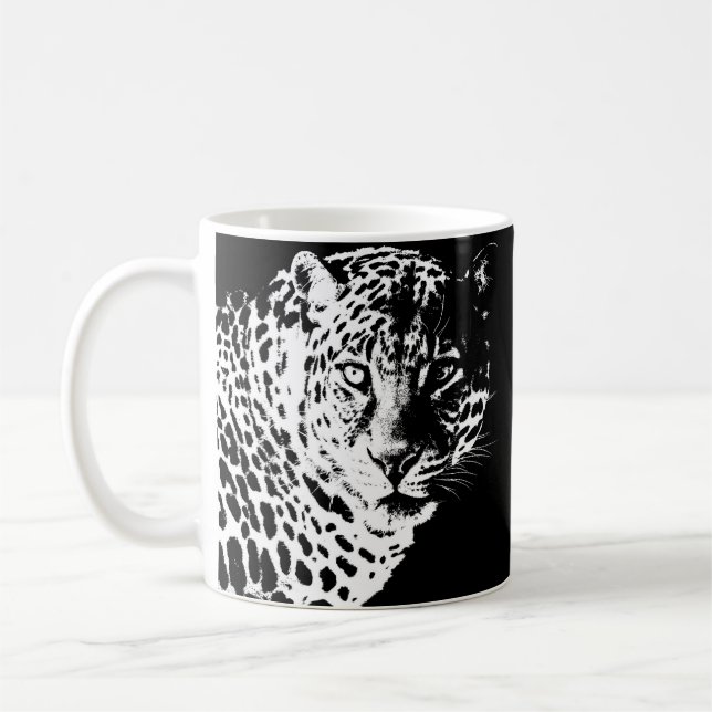 Taza De Café Plantilla de arte pop moderno Animales Cara leopar (Izquierda)