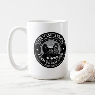 Taza De Café Plantilla de Etiqueta de Huevos Frescos de Granja