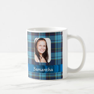 Taza De Café Plantilla de fotografía azul tartán