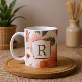 Taza De Café Plantilla de Monograma de Flor Bonita Personalizad