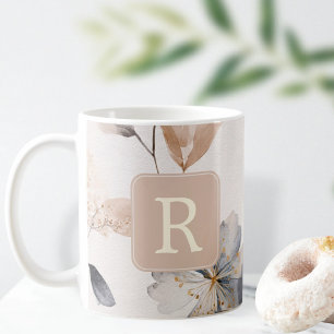 Taza De Café Plantilla de Monograma de Flor Bonita Personalizad