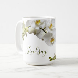 Taza De Café Plantilla de nombre de orquídeas blancas Mug de re