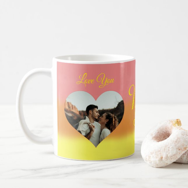 Taza De Café Plantilla de Photo Heart Pareja de Amanecer (Con donut)