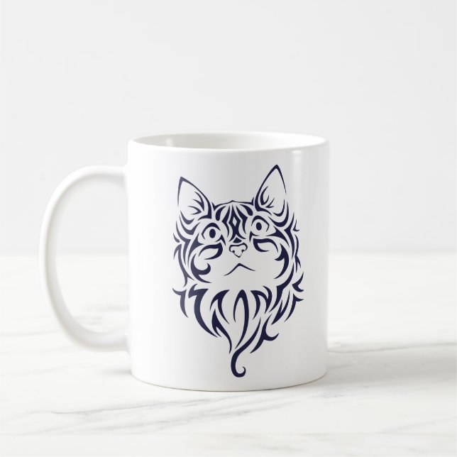 Taza De Café Plantilla delantera de la cara del gatito del gato (Izquierda)