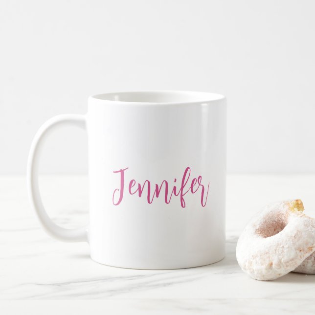 Taza De Café Plantilla elegante Nombre de guión moderno Blanco (Con donut)
