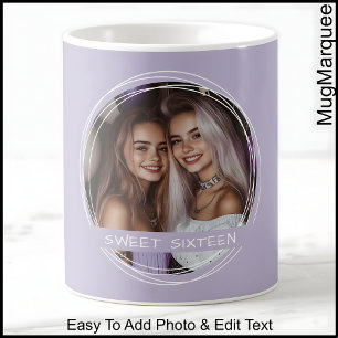 Taza De Café Plantilla Mensaje de Foto Recuerdo Dieciséis Lila 