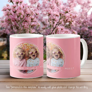 Taza De Café Plantilla Mensaje de Foto Recuerdo Gemelas Rosa C5