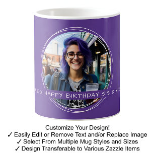 Taza De Café Plantilla Mensaje de Foto Recuerdo Hermana Púrpura