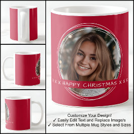 Taza De Café Plantilla Mensaje de Foto Recuerdo Navidad Rojo C8