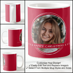 Taza De Café Plantilla Mensaje de Foto Recuerdo Navidad Rojo C8