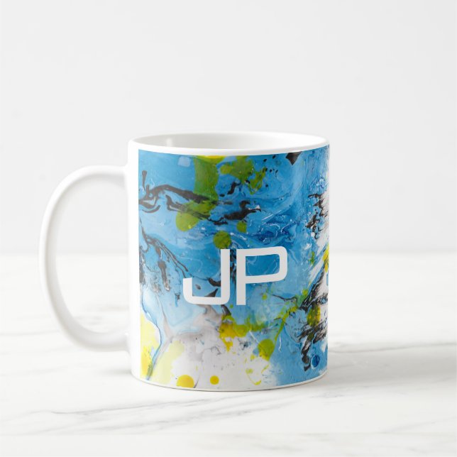Taza De Café Plantilla moderna en blanco amarillo azul de arte  (Izquierda)
