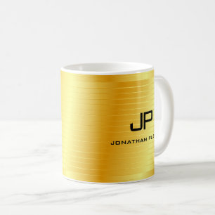 Taza De Café Plantilla monogramada elegante Faux Gold