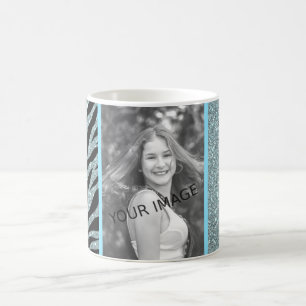 Taza De Café Plantilla personalizada cebra azul niña purpurina