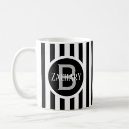 Taza De Café Plantilla Rayada Blanco C00 Nombre Inicial Largo