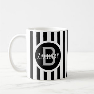 Taza De Café Plantilla Rayada Blanco C00 Nombre Inicial Largo