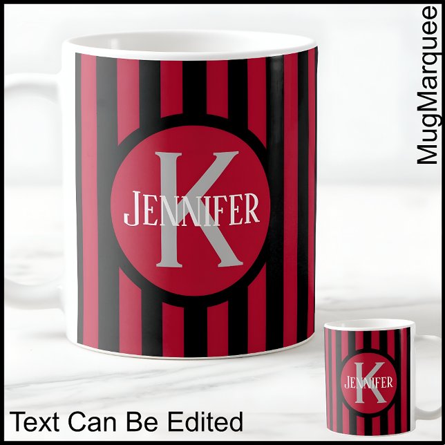 Taza De Café Plantilla rayada Café inicial de nombre largo rojo (Subido por el creador)