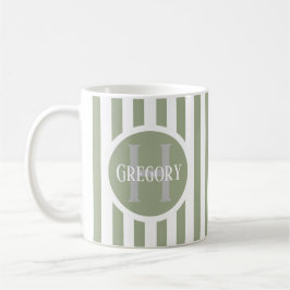 Taza De Café Plantilla rayada Green C22 Long Name Inicial