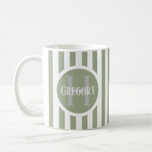Taza De Café Plantilla rayada Green C22 Long Name Inicial
