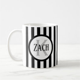 Taza De Café Plantilla Rayada Negra C00 Nombre Corto Inicial