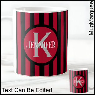 Taza De Café Plantilla Rayada Roja C81 Nombre Largo Inicial Ca