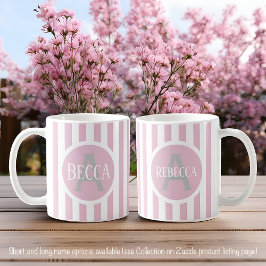 Taza De Café Plantilla rayada Rosa C52 Nombre largo inicial