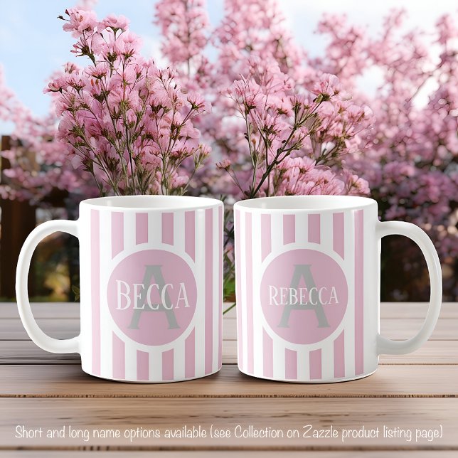 Taza De Café Plantilla rayada Rosa C52 Nombre largo inicial (Subido por el creador)