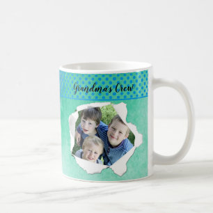 Taza De Café Plantilla verde azul de la foto del agujero del pa