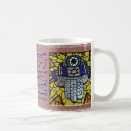 Taza De Café Plata amarilla Hamsa del resplandor con Talis y el