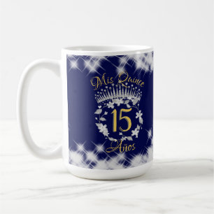 Taza De Café Plata azul marina Quinceanera vintage Boho Español