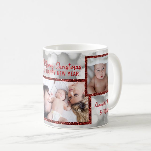 Taza De Café Plata roja personalizada del purpurina de 3 (Anverso derecho)