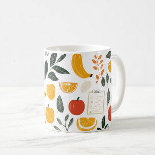 Taza De Café Plátanos, manzanas y rodajas de naranja. 