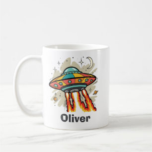 Taza De Café Plato Volador Retro Ovni Nave Espacial Alien