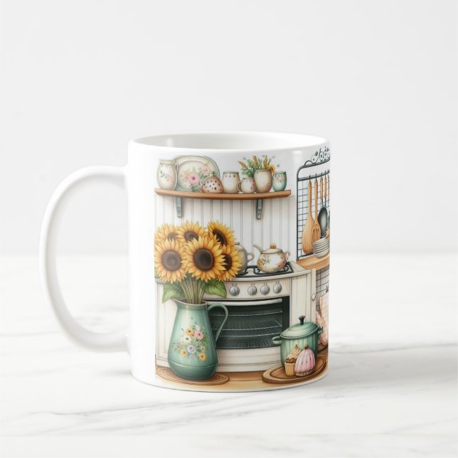 Taza De Café Platos de cocina retro y girasoles (Izquierda)