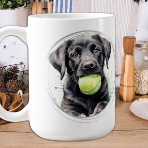 Taza De Café Play Ball - Labrador Puppy - Laboratorio Negro