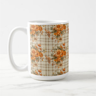 TAZA DE CAFÉ PLAYA BEIGE CON FLORES DE NARANJA Y COLOR AMARILLO