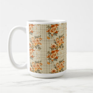 TAZA DE CAFÉ PLAYA BEIGE CON FLORES DE NARANJA Y COLOR AMARILLO