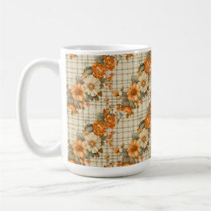 TAZA DE CAFÉ PLAYA BEIGE CON FLORES DE NARANJA Y COLOR AMARILLO
