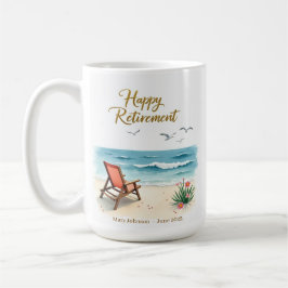 Taza De Café Playa de acuarela de retiro feliz personalizada